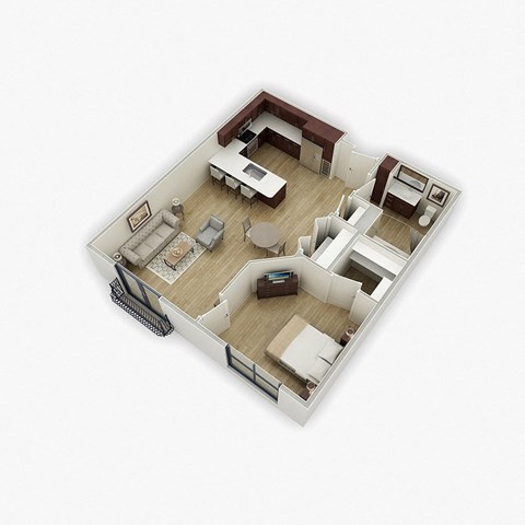 Floor plan for 1 bed, 1 bath, 781 sqft